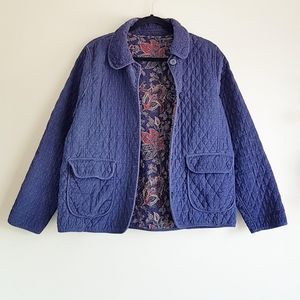 Vintage Navy Quilted Corduroy Button Up Coat